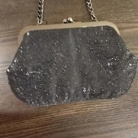 EXPRESS Black Glitter Evening Bag Handbag Purse To Clutch Vintage Style Gunmetal - Picture 11 of 12